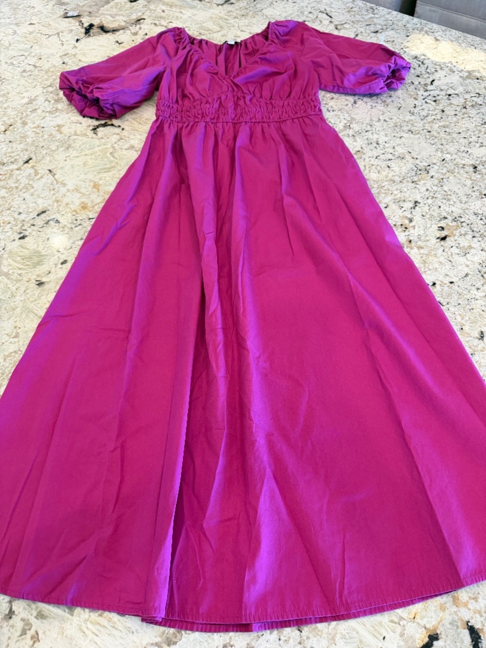 NORDSTROM 100% Cotton Poplin Puff Sleeve Maxi Dress V-Neck Versatile Comfortable